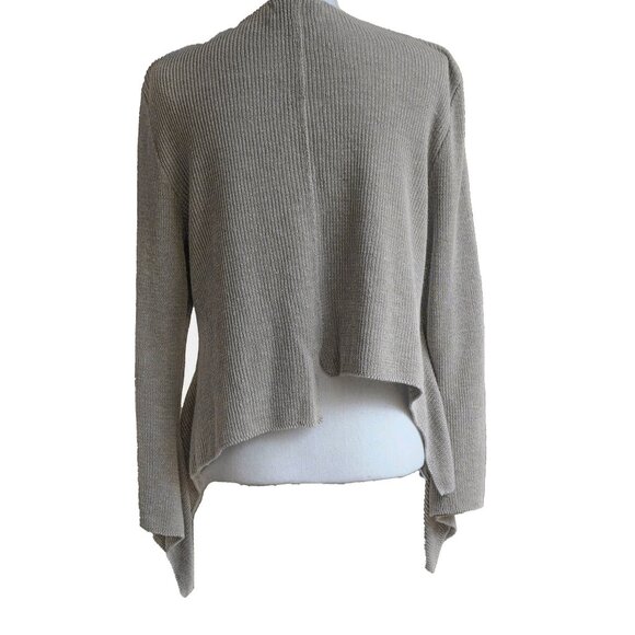 Zuza Bart Linen Knit Cardigan Minimalist Asymmetrical Taupe Lagenlook Sweater - Picture 7 of 10